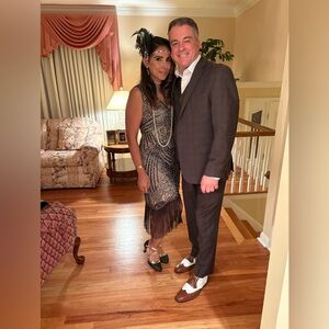 Chic Black and Gray Dress with Fringe